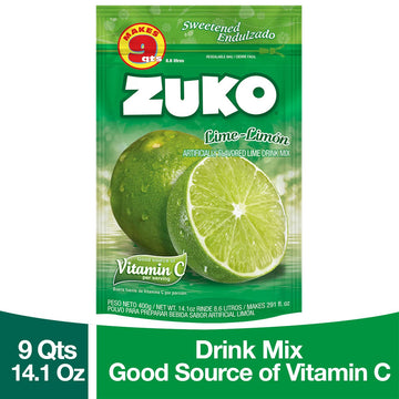 Zuko Lime Instant Powder Drink | Family Pack | No Sugar Needed | Vitamin C | 14.1 Ounce (Pack of 2)