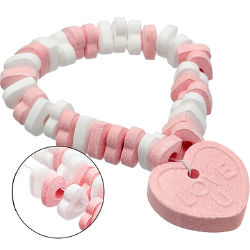 Stretchable Valentines Heart Candy Necklace, Multicolor Fruit-Flavored Chewables For Party Favors, 18G Necklace (12-Pack)