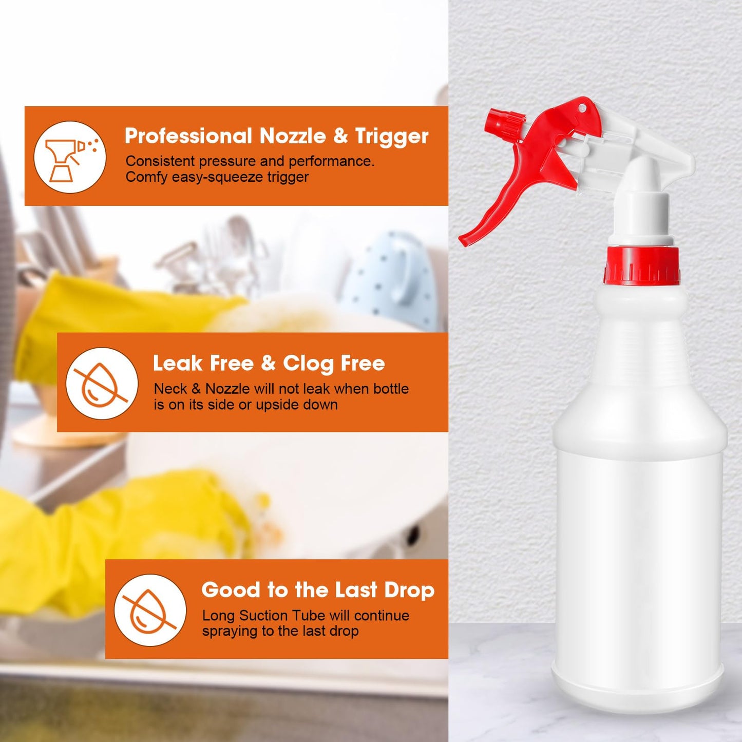 Eccliy 12 Pcs 16 Oz Plastic Spray Bottle, Leak Proof Empty And Reusable For Cleaning Solutions, Water, Auto Details Or Bathroom