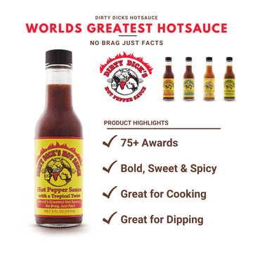 Dirty Dicks Hot Sauce Combo, 5 Fl Oz (Pack Of 2) - Original Bold & Spicy And Peachy Green Sweet & Spicy Flavors