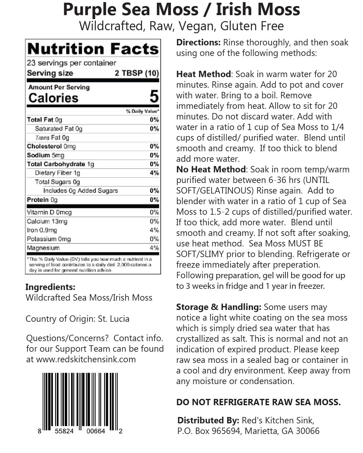 Reds Kitchen Sink Purple Sea Moss - 100% Natural & Raw, 8oz