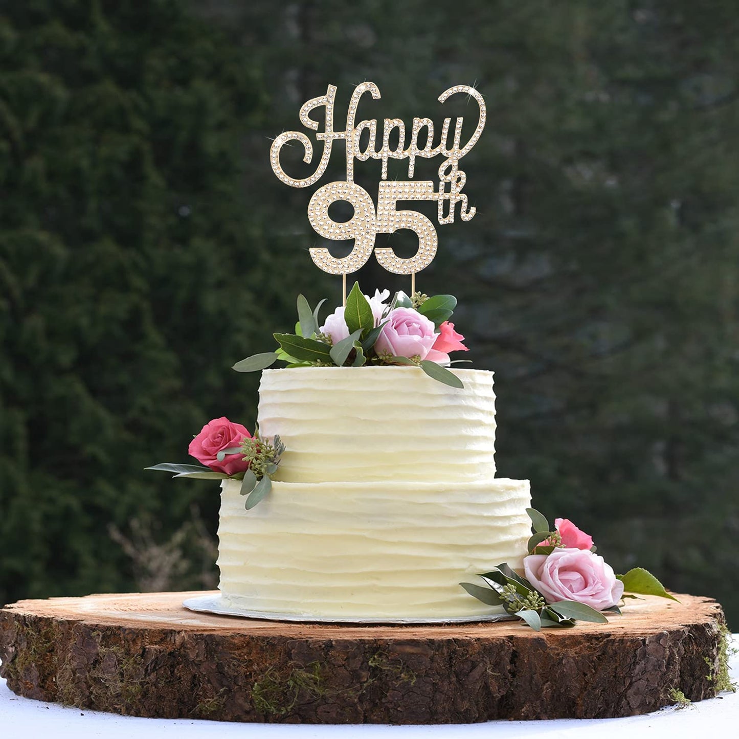 Lingteer Happy 95Th Birthday Gold Rhinestone Cake Topper - Cheers To 95Th Birthday 95 Years Old Anniversary Party Cake Centerpie