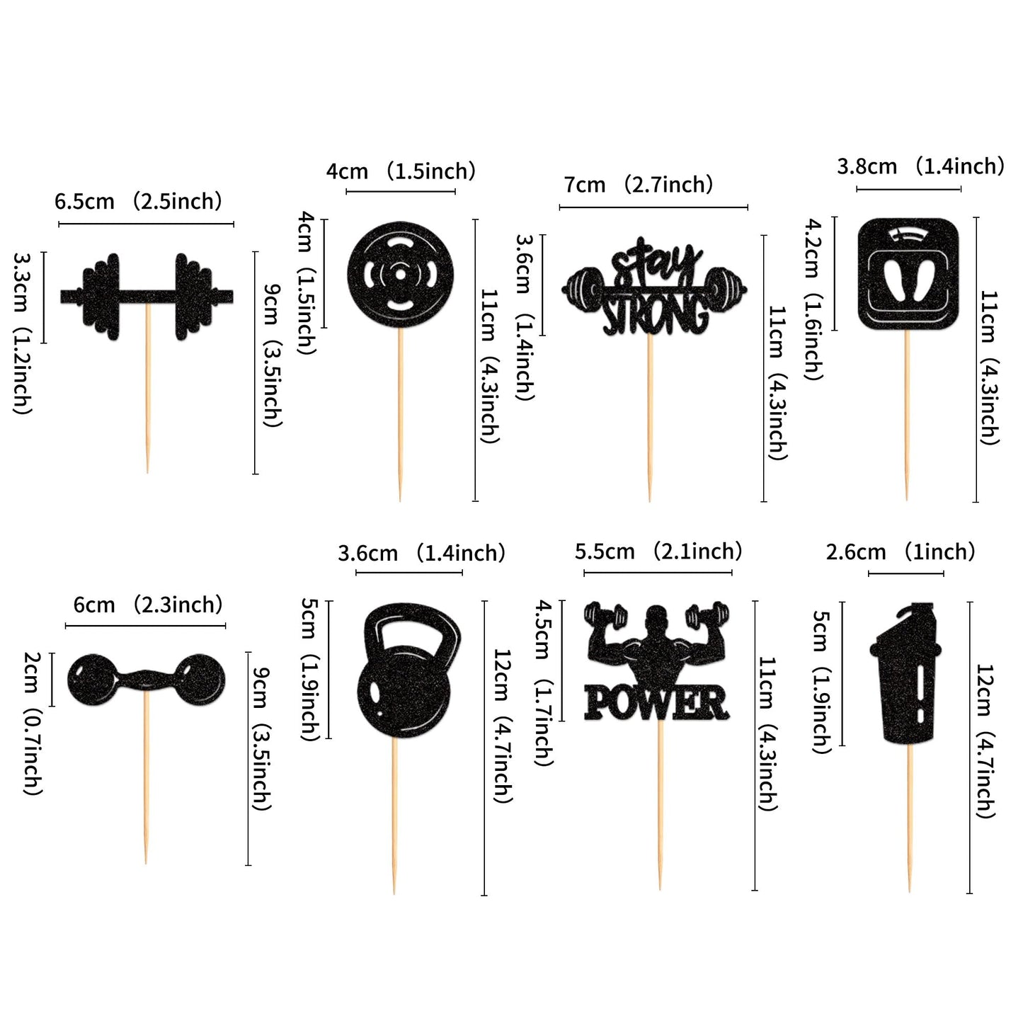 Ercadio 24 Pack Gym Workout Cupcake Toppers Glitter Biceps Dumbbells Kettlebells Abodominal Stay Strong Bodybuilding Cupcake Pic
