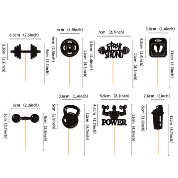 Ercadio 24 Pack Gym Workout Cupcake Toppers Glitter Biceps Dumbbells Kettlebells Abodominal Stay Strong Bodybuilding Cupcake Pic