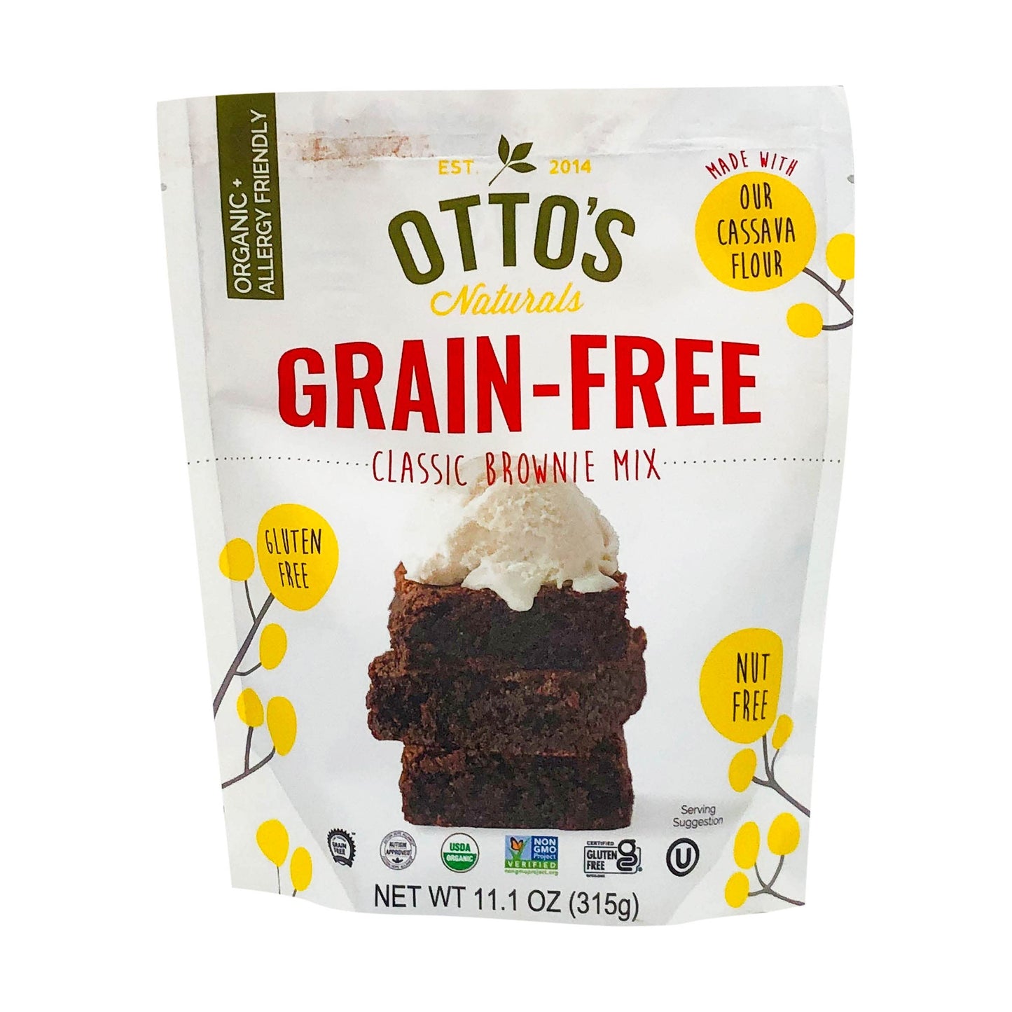 Ottos Naturals Classic Brownie Mix - Organic Gluten-Free Nut Free Non-Gmo Verified Made With Organic Cassava Flour - 11.1 Ounce