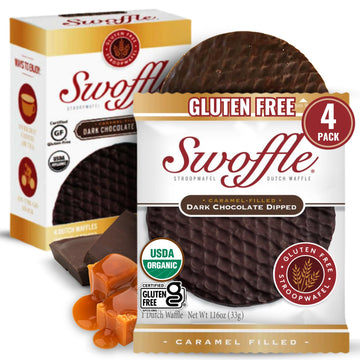 Chocolate Dipped Stroopwafels by Swoffle - LIMITED RELEASE - Certified Organic, Gluten Free Stroopwafels in Dark Chocolate Coati