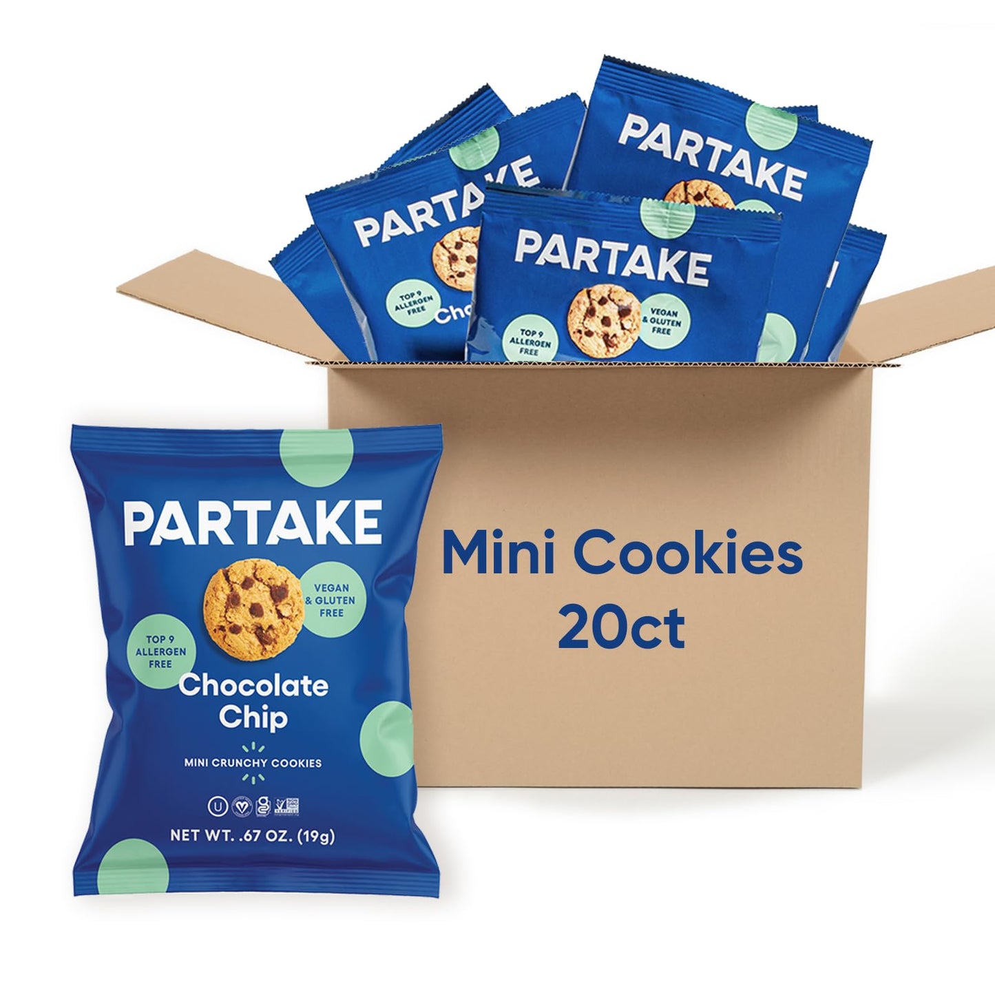 Gluten Free Partake Crunchy Chocolate Chip Cookies - Vegan - Free From the Top 9 Allergens Including Dairy, Wheat, Soy, Eggs, &