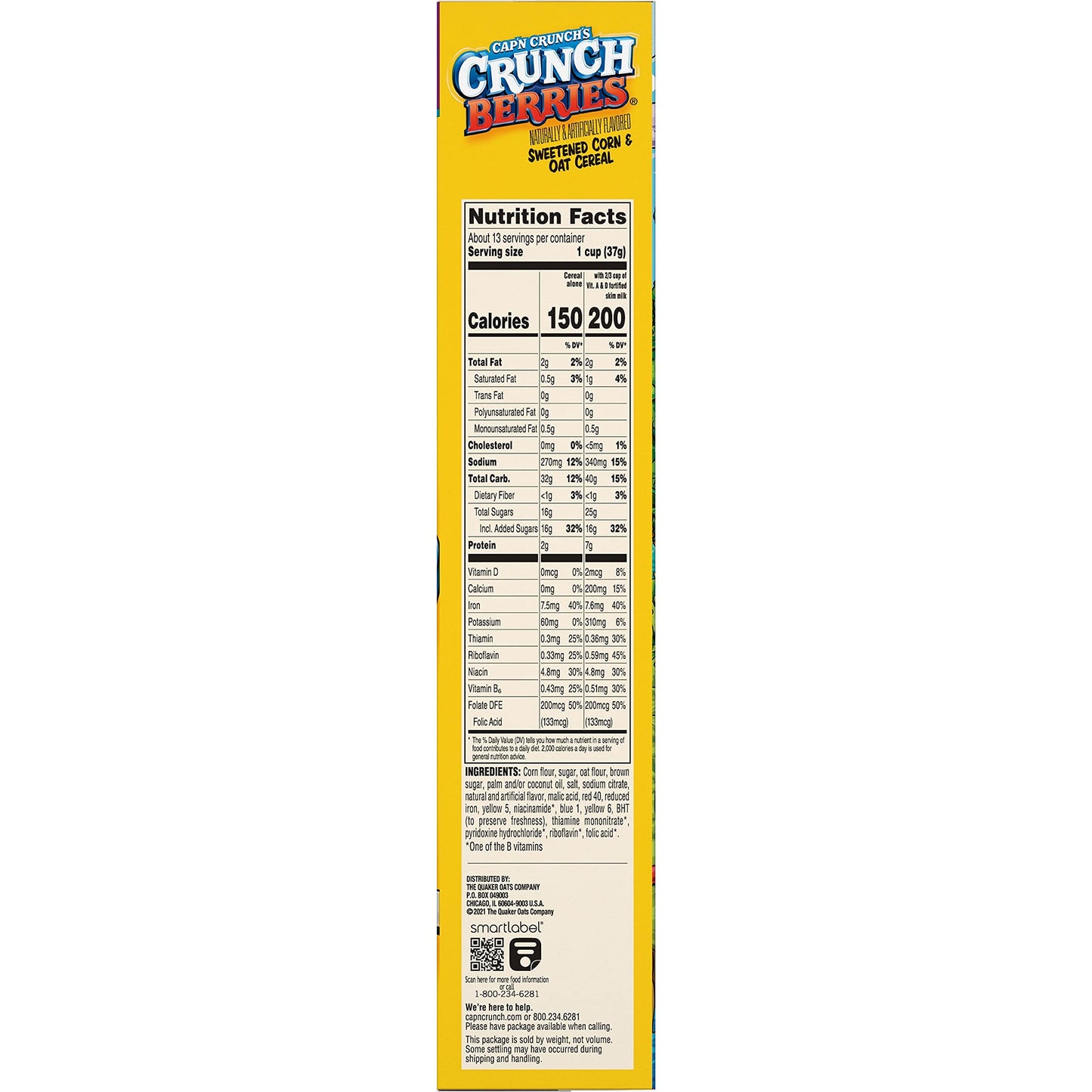 Capn Crunch Cereal, Crunch Berries, 16.8oz Box
