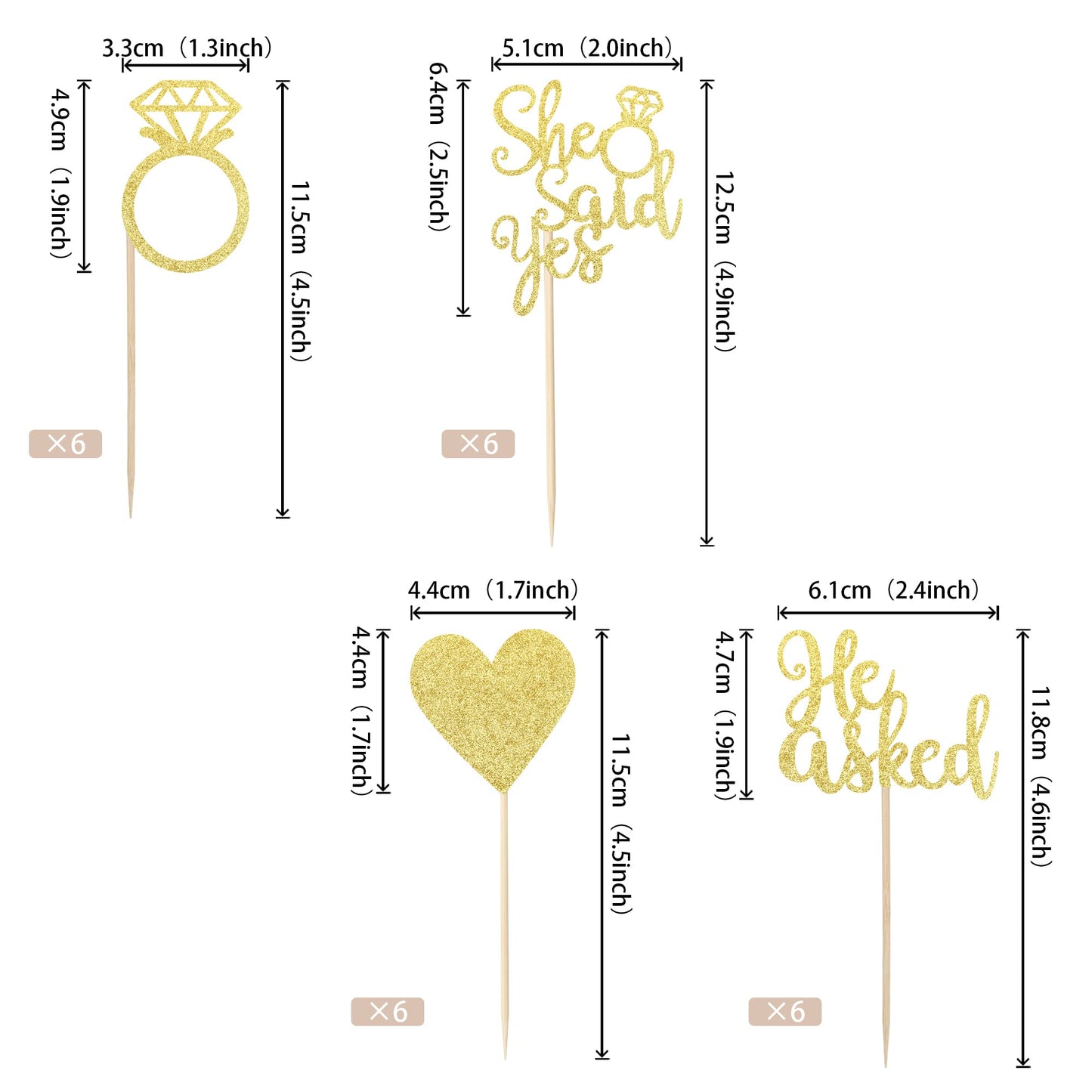 24 Pcs He Asked She Said Yes Cupcake Toppers With Glitter Heart Ring Bachelorette Cupcake Picks Wedding Engagement Bridal Shower