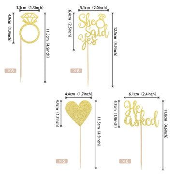 24 Pcs He Asked She Said Yes Cupcake Toppers With Glitter Heart Ring Bachelorette Cupcake Picks Wedding Engagement Bridal Shower