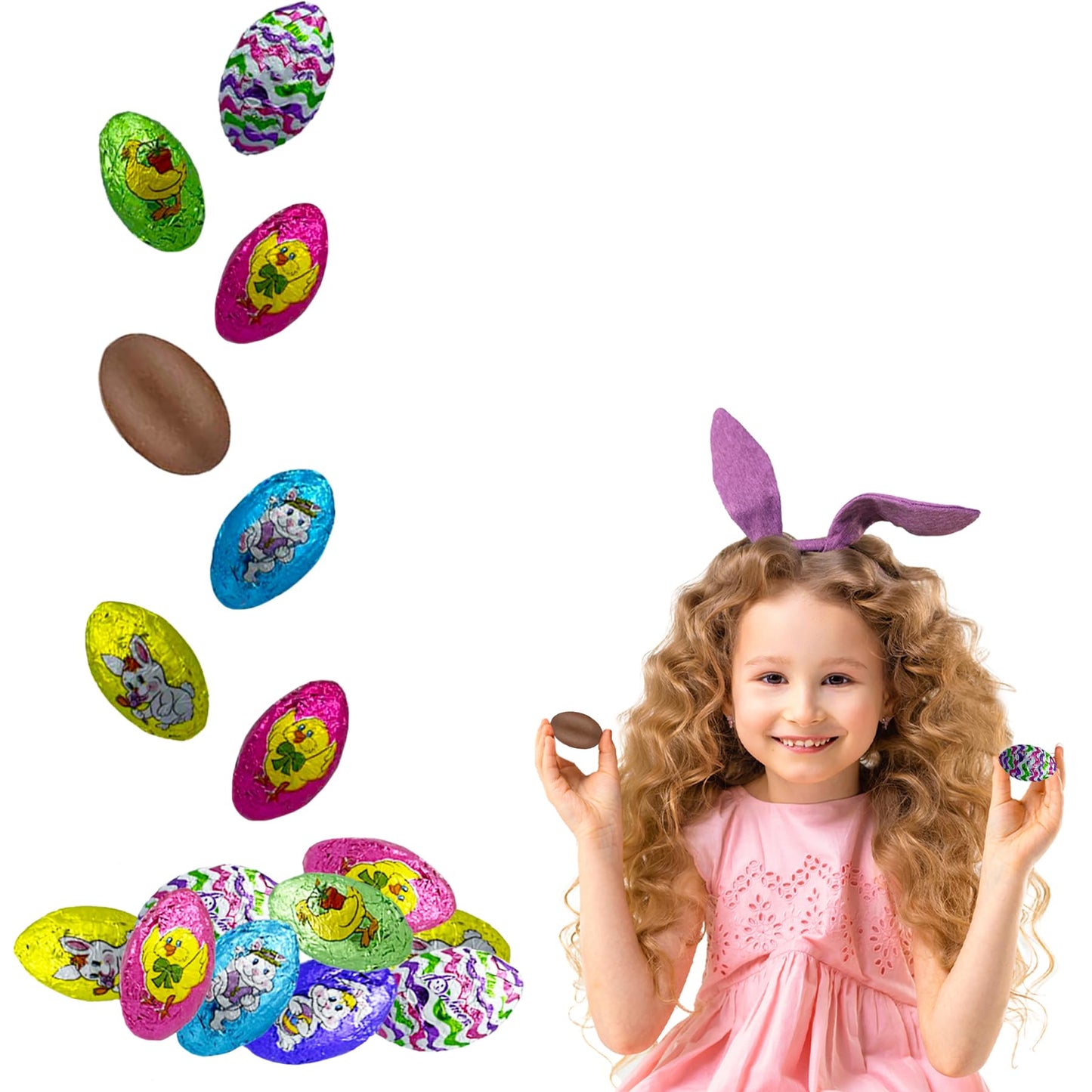Easter Double Crisp Eggs Milk Chocolate, Happy Easter Day Eggs, Party Bag Fillers, Individually Wrapped, (1 Pound) Approx. 100 Eggs