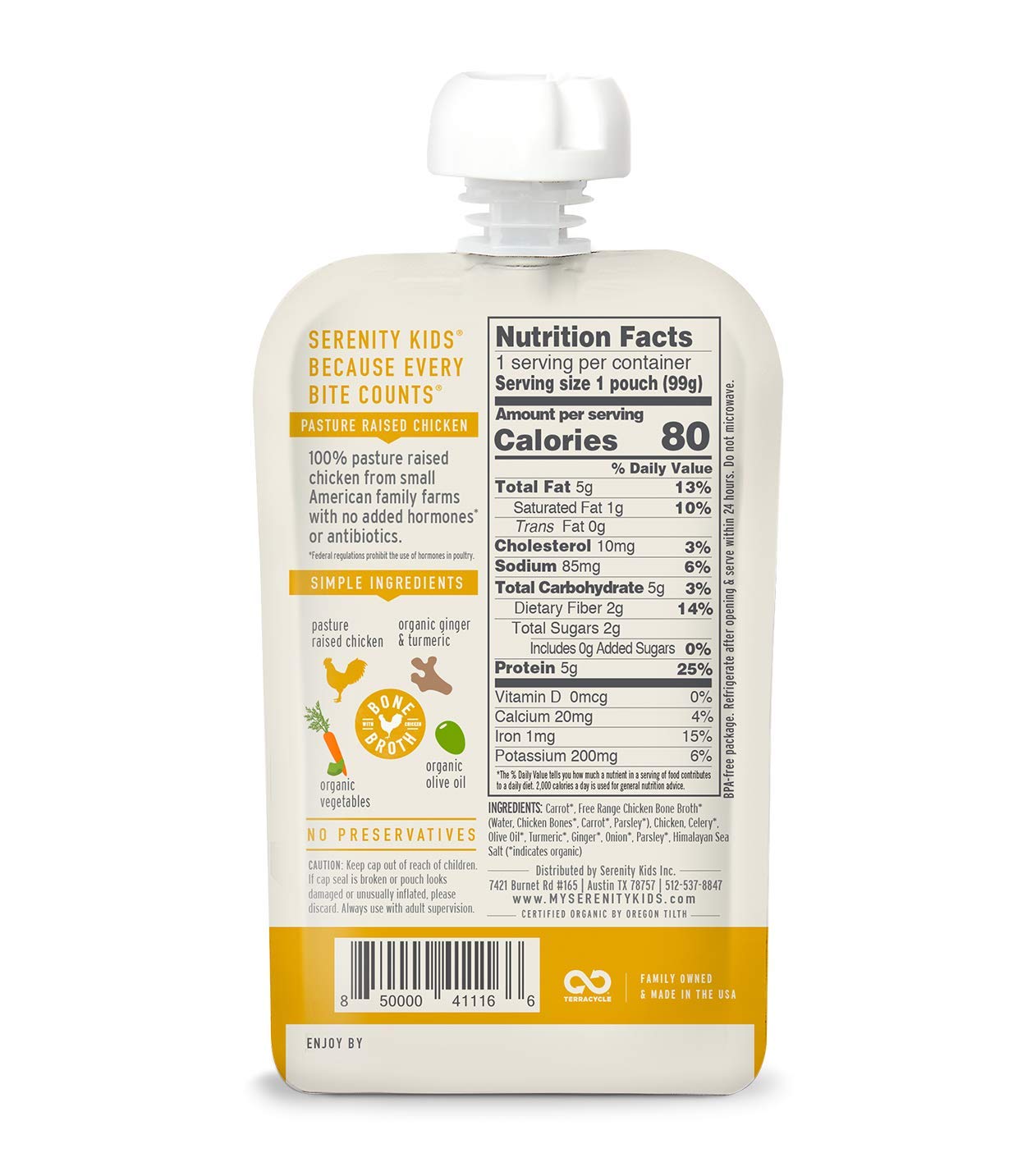 Serenity Kids Bone Broth Puree Made With Organic Veggies - Clean Label Project Purity Awarded Certified Organic Baby Food Pouche