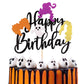 YCTHUNFISH Happy Birthday Cake Topper - Glitter Witch Hair, Halloween Theme, Bamboo, Colorful, Perfect for Kids Birthday and Baby Shower