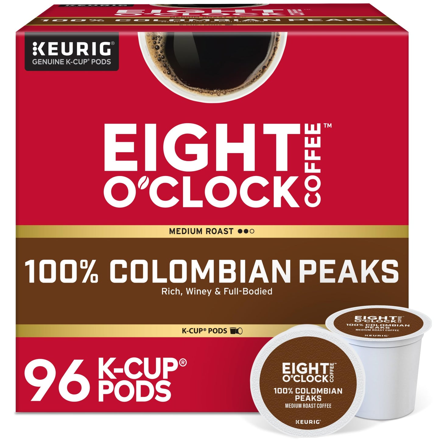 Eight O Clock Coffee Colombian Peaks Keurig Single-Serve K-Cup Pods, Medium Roast Coffee, 96 Count (Pack of 4)