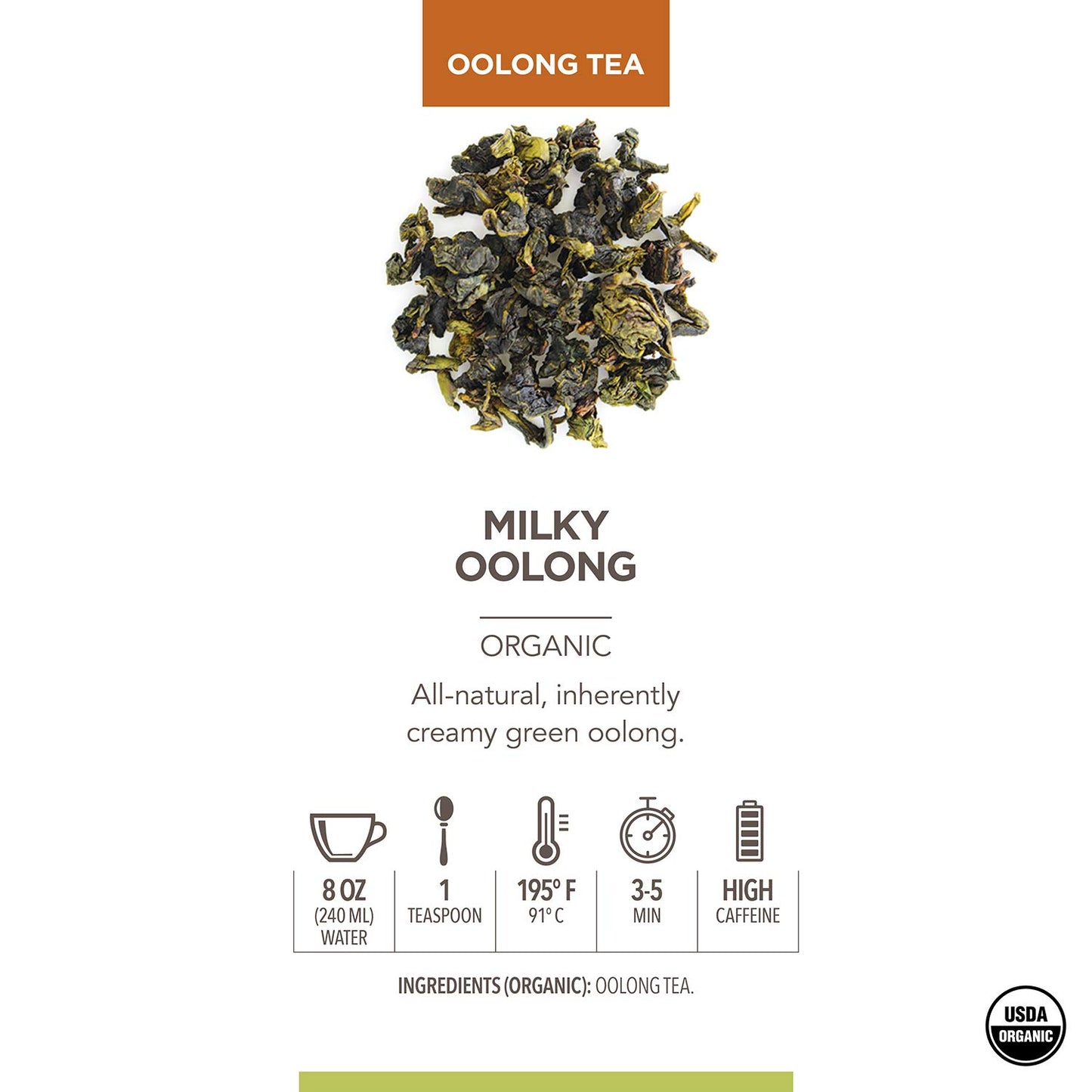 Teabloom Organic Oolong Tea, Milky Oolong Loose Leaf Tea, Rolled Leaves Famous For Its Milky Taste And Silky Texture, 3.53 Oz/10