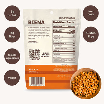 Biena Chickpea Snacks - Crunchy Roasted Chickpeas - High Fiber Vegan Protein Snacks For Adults And Kids - 4-Pack, 5 Ounce - Haba