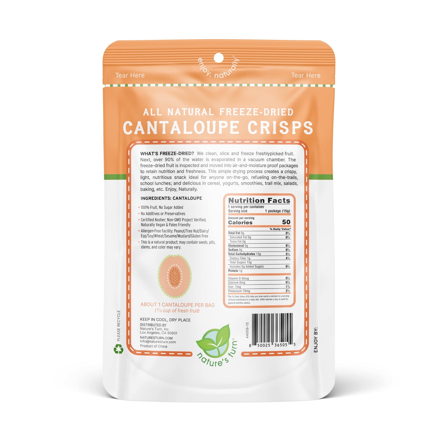 Nature'S Turn Freeze-Dried Fruit Snacks, Cantaloupe Crisps, Pack Of 6 (0.53 Oz Each)