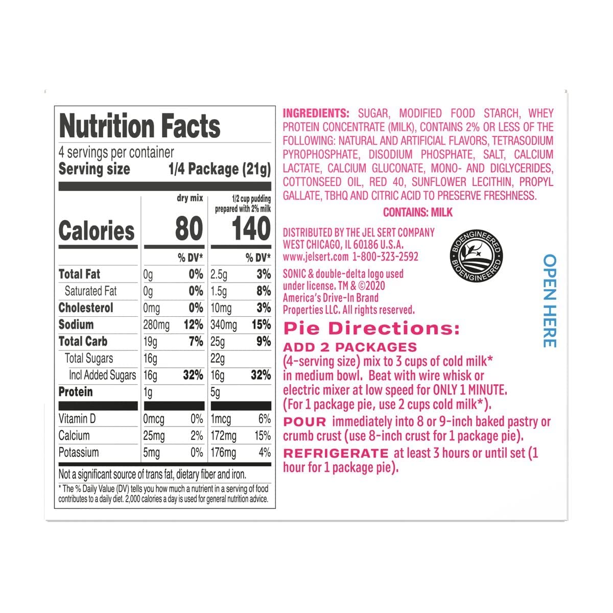 Sonic Instant Pudding, Strawberry Shake, 3.03 Oz (Pack Of 3)