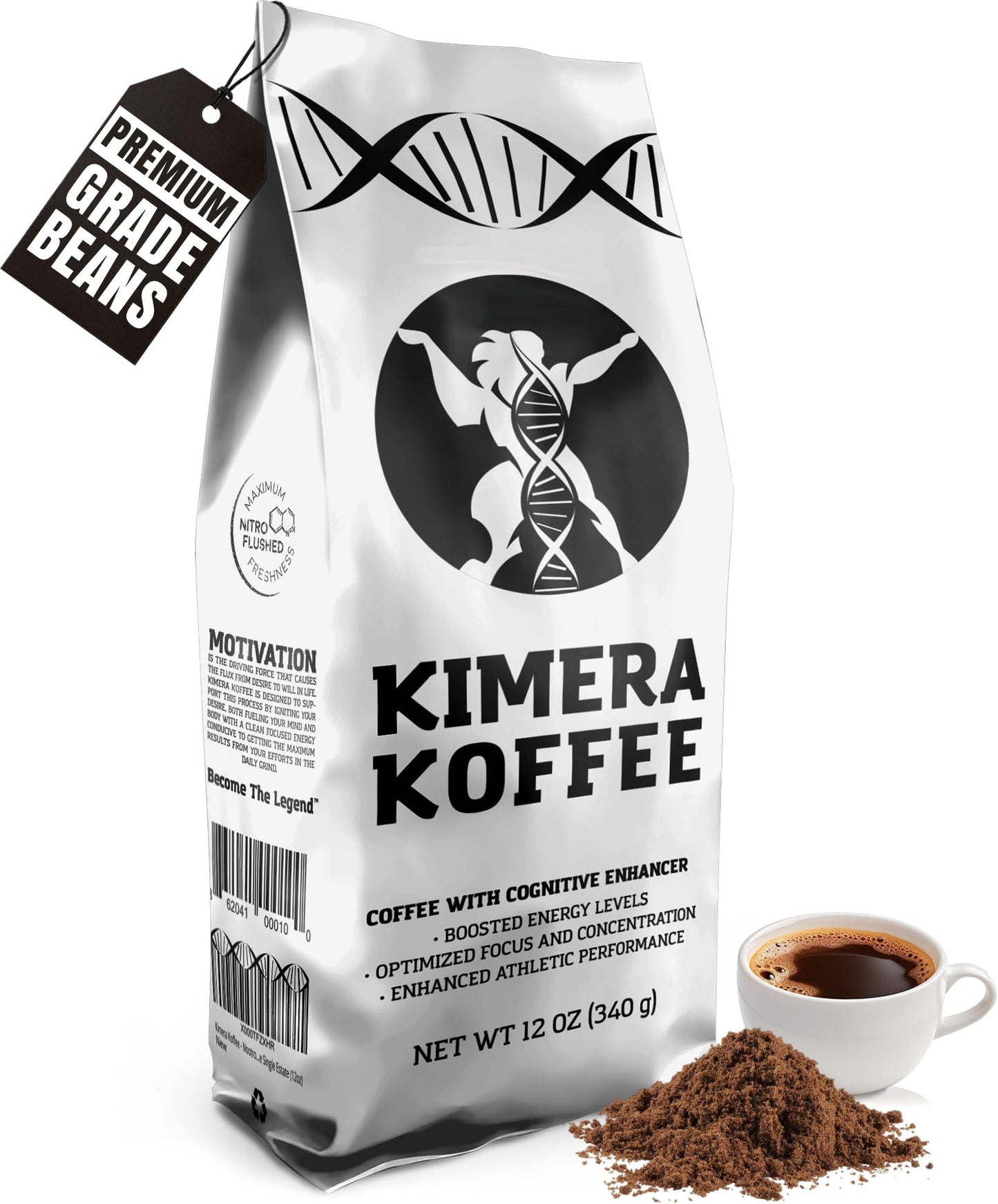 Kimera Koffee Original Blend - Organic Medium Roast Ground Coffee, Vitamin-Infused with Taurine, Alpha GPC, DMAE, L-Theanine for