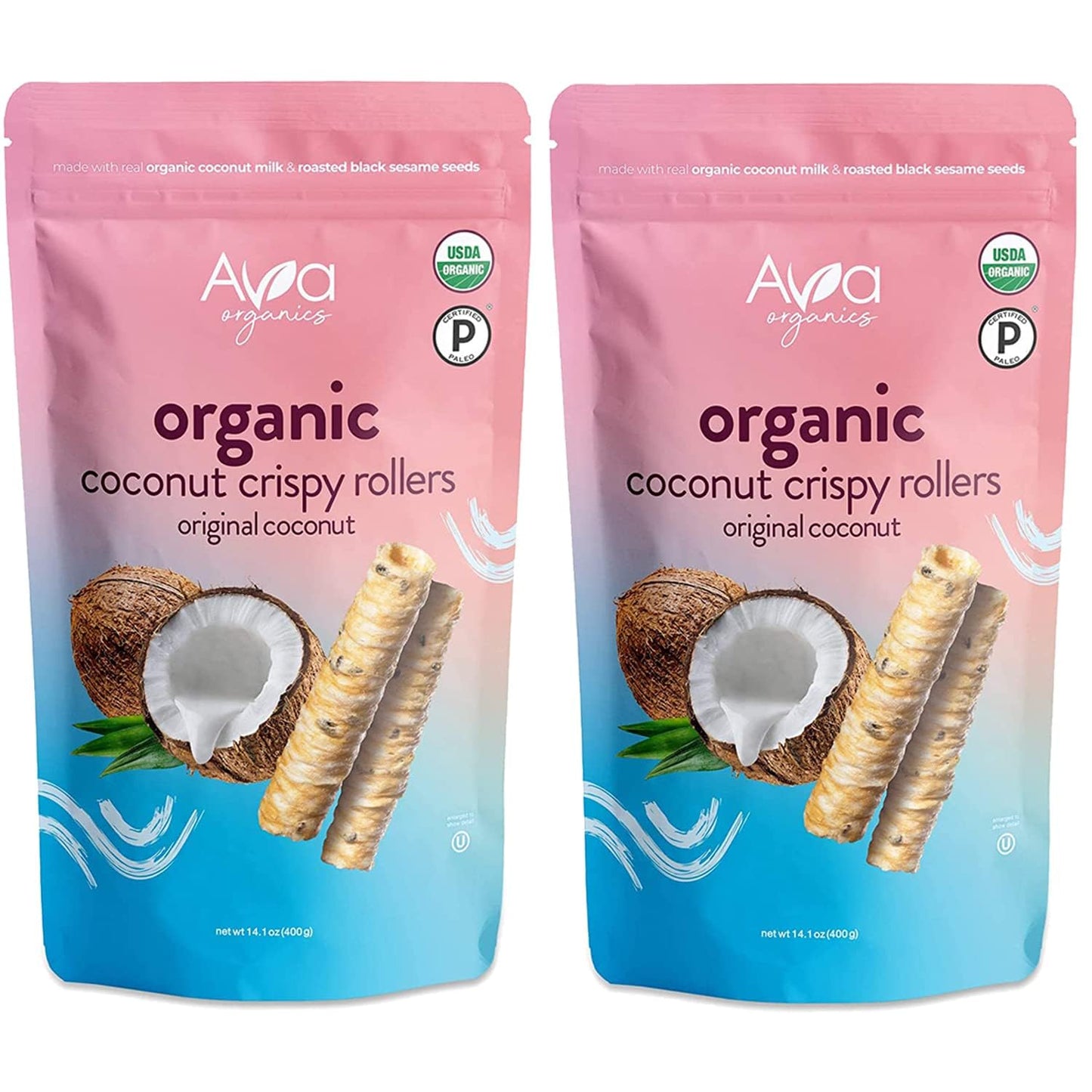 Ava Organics - Coconut Crispy Rollers (Pack of 2) Original Family Size 14.1 oz bags 28.2 Ounce