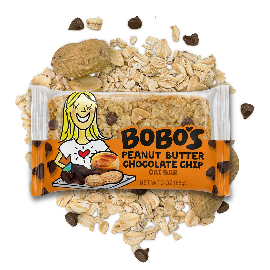 Bobos Oatmeal Bars, Peanut Butter Chocolate Chip, Gluten Free Vegan Whole Grain Oat Bars, Pack of 12