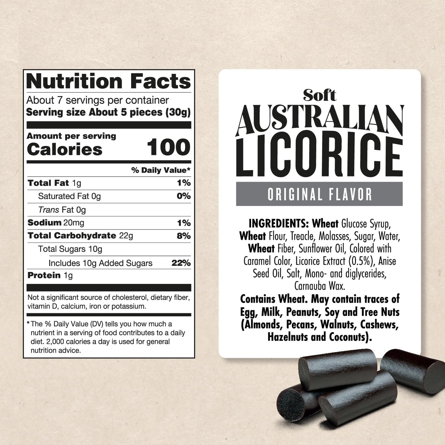 Darrell Lea Soft Australian Licorice, Original Black Flavor, 7 Ounce Bag (2-Pack) | Non-Gmo, No Palm Oil, Plant Based, No High F