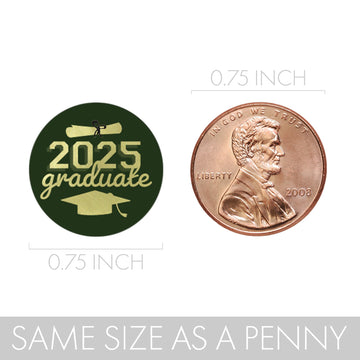Green And Gold Graduation Party Stickers For Kisses Candy, Chocolate Drops, 2025 Grad Party Favors - 180 Count