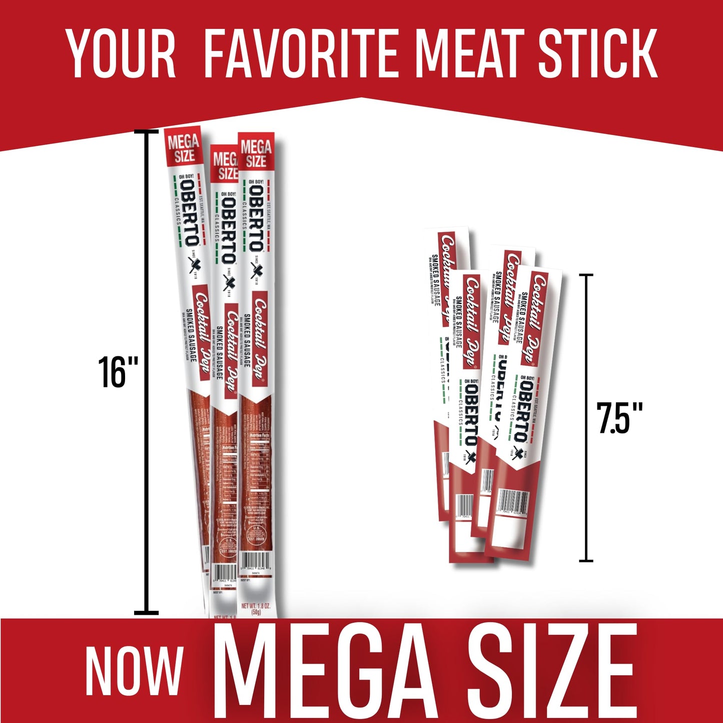 Oberto Classics Cocktail Pep Smoked Sausages, Mega Size, 1.8 Ounce, Pack of 20