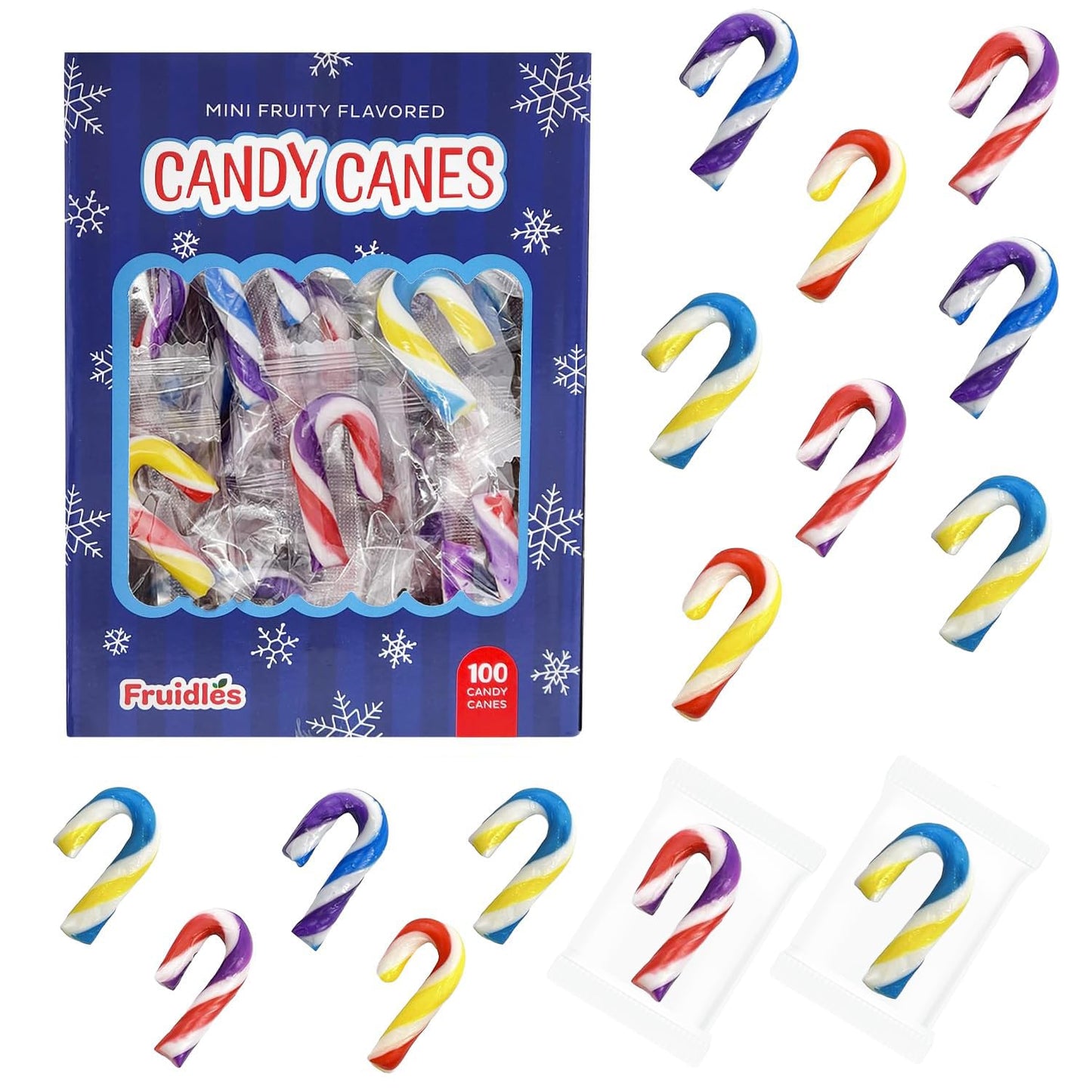 Fruidles Christmas 100-Pack Candy Canes MiniS Suckers  Multicolored Fruity Flavor  Individually Wrapped  2 Inches