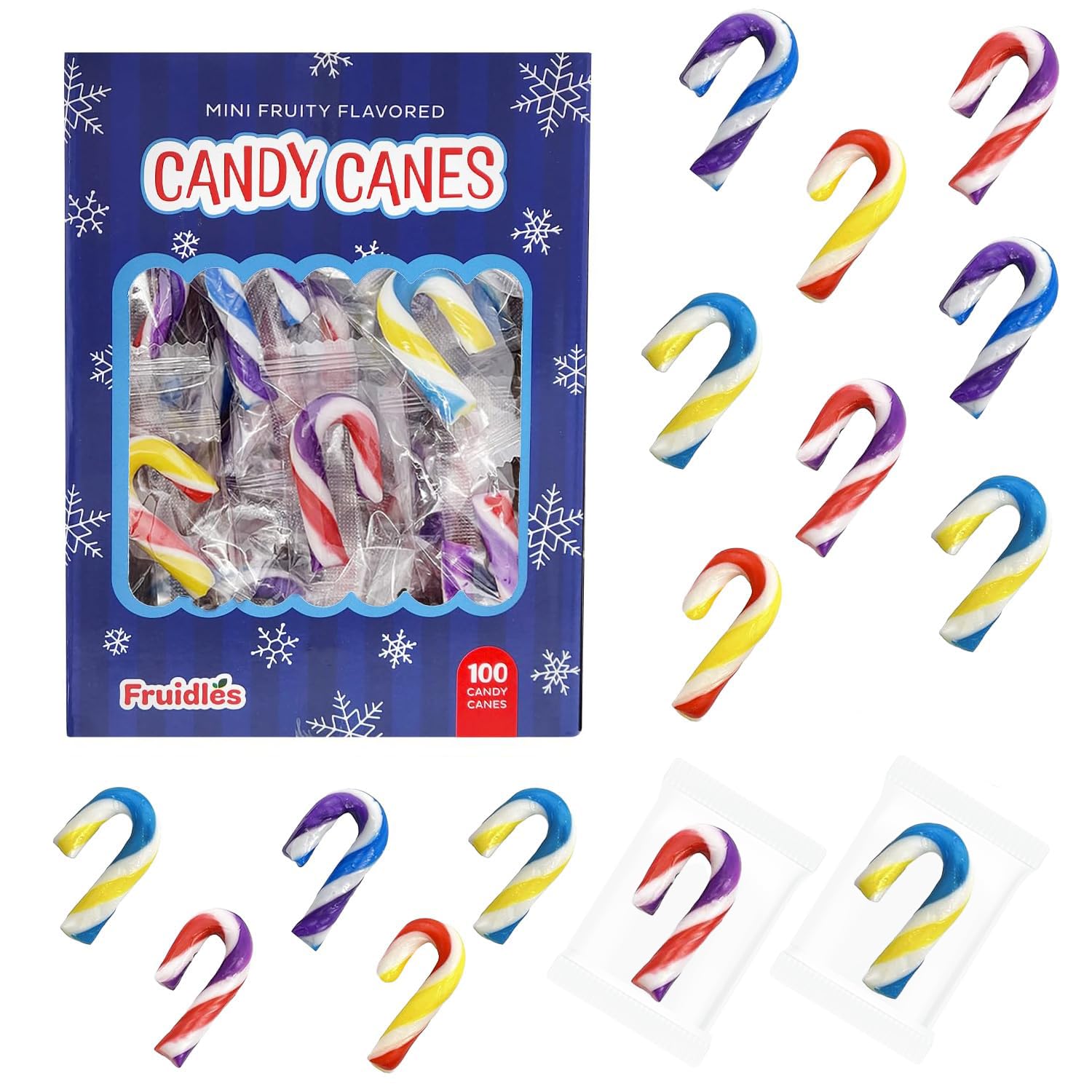 Fruidles Christmas 100-Pack Candy Canes MiniS Suckers  Multicolored Fruity Flavor  Individually Wrapped  2 Inches
