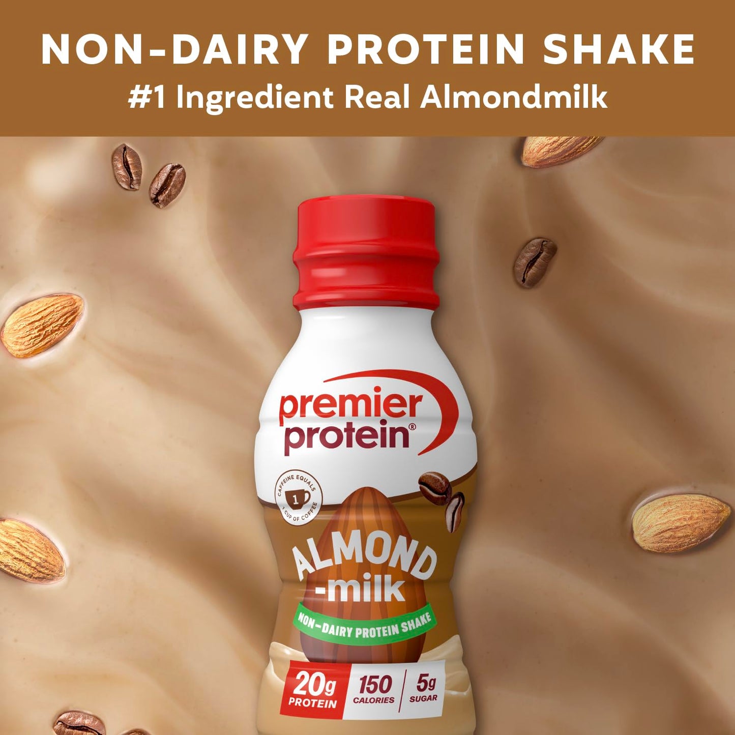 Premier Protein Almondmilk Plant Based Protein Shake  20g Protein  5g Sugar  11.5 Fl oz  Coffee  12 Count