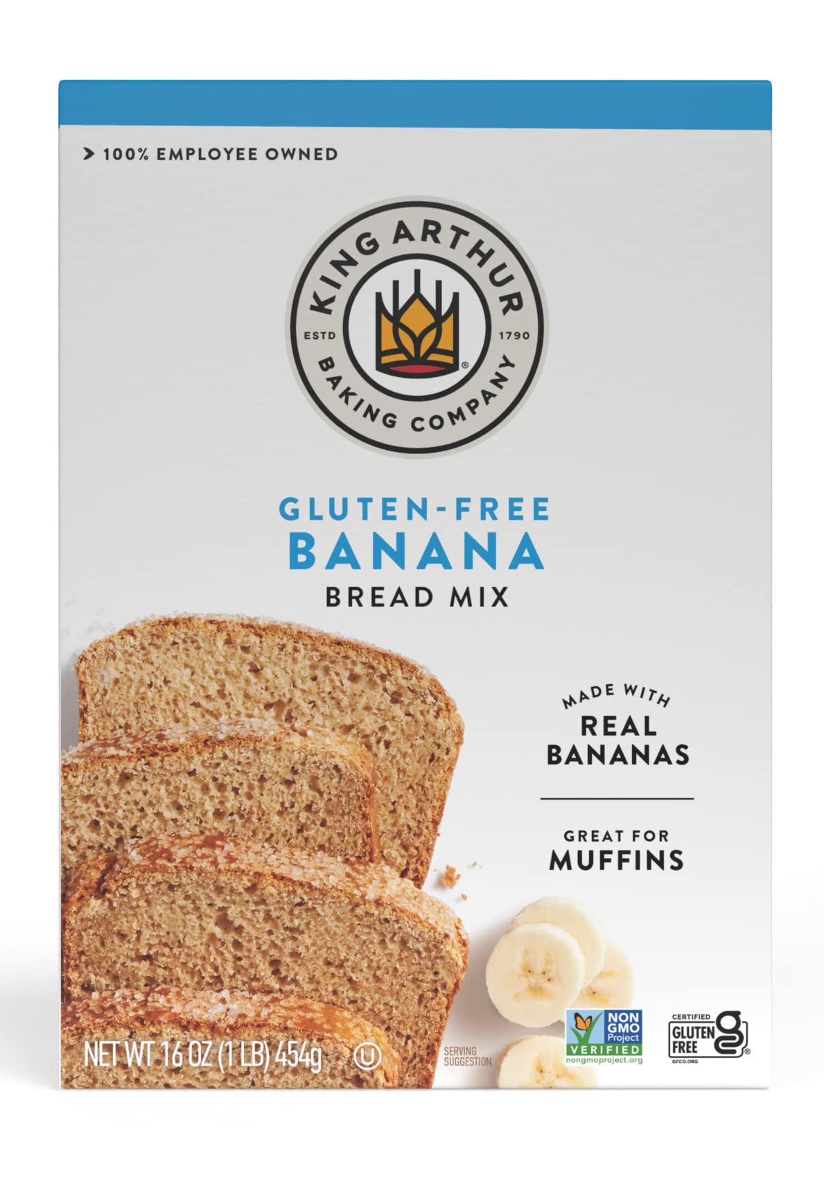 King Arthur, Gluten Free Banana Bread + Muffin Mix, Gluten-Free, Non-GMO Project Verified, Certified Kosher, 16 Ounces