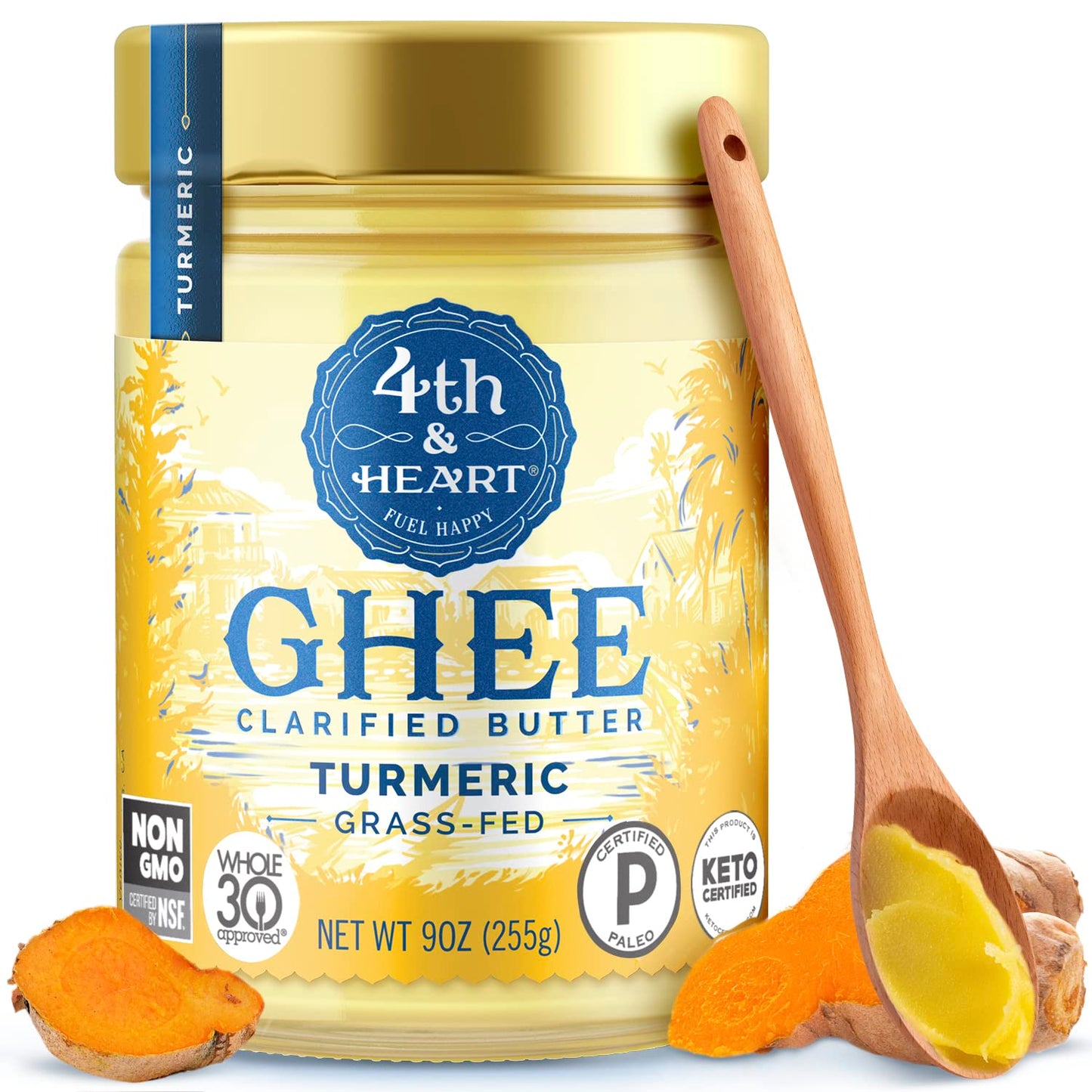 4Th & Heart Turmeric Grass-Fed Ghee, Clarified Butter, Keto, Pasture Raised, Non-Gmo, Lactose And Casein Free, Certified Paleo (