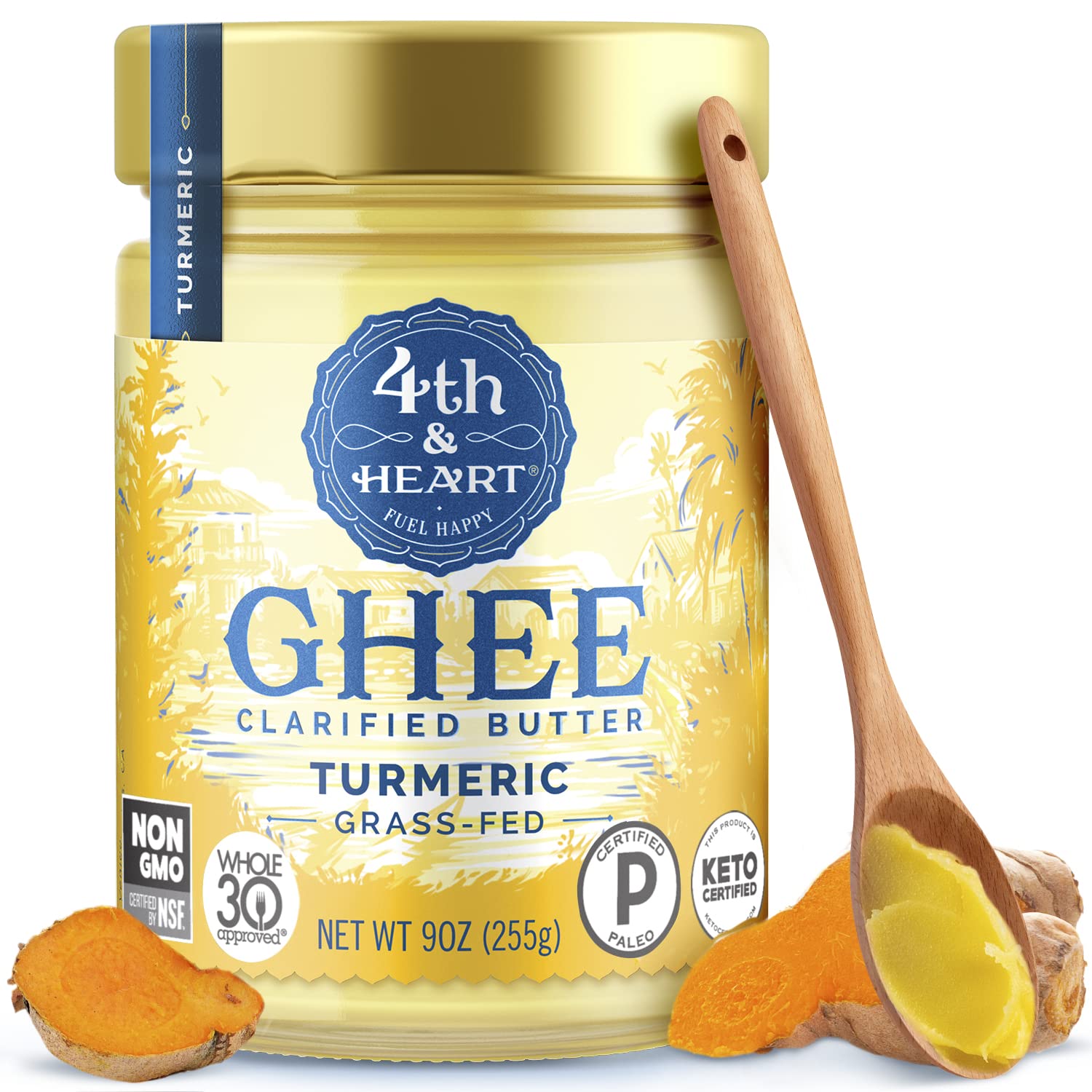 4Th & Heart Turmeric Grass-Fed Ghee, Clarified Butter, Keto, Pasture Raised, Non-Gmo, Lactose And Casein Free, Certified Paleo (