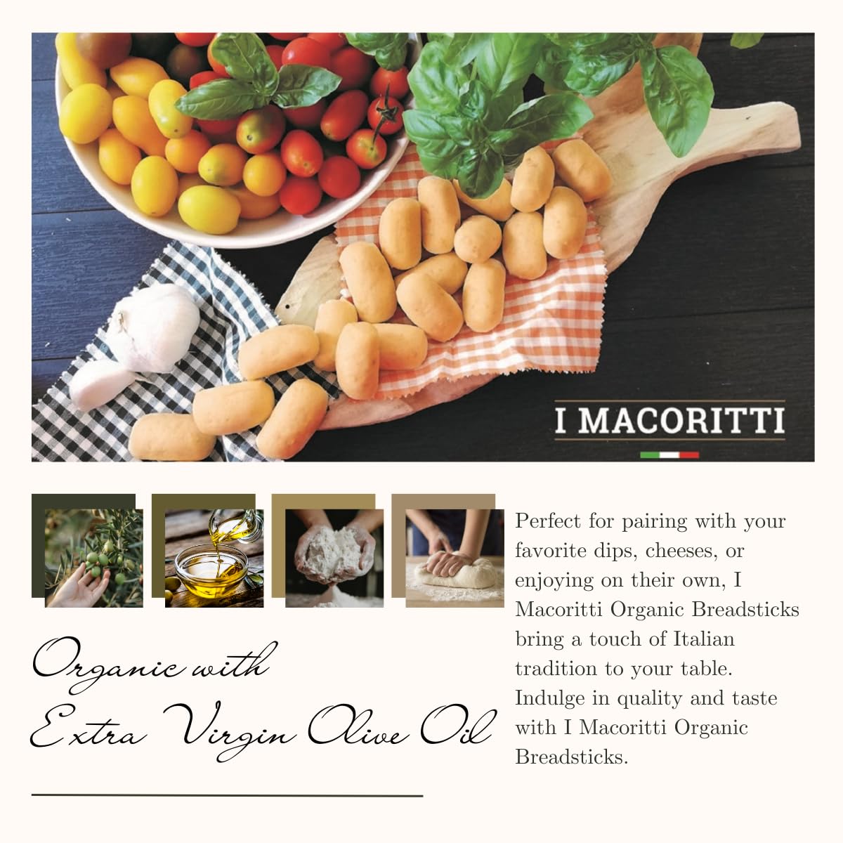 I Macoritti Organic Breadsticks with Extra Virgin Olive Oil, Non-GMO, 5.3 oz, Pack of 1