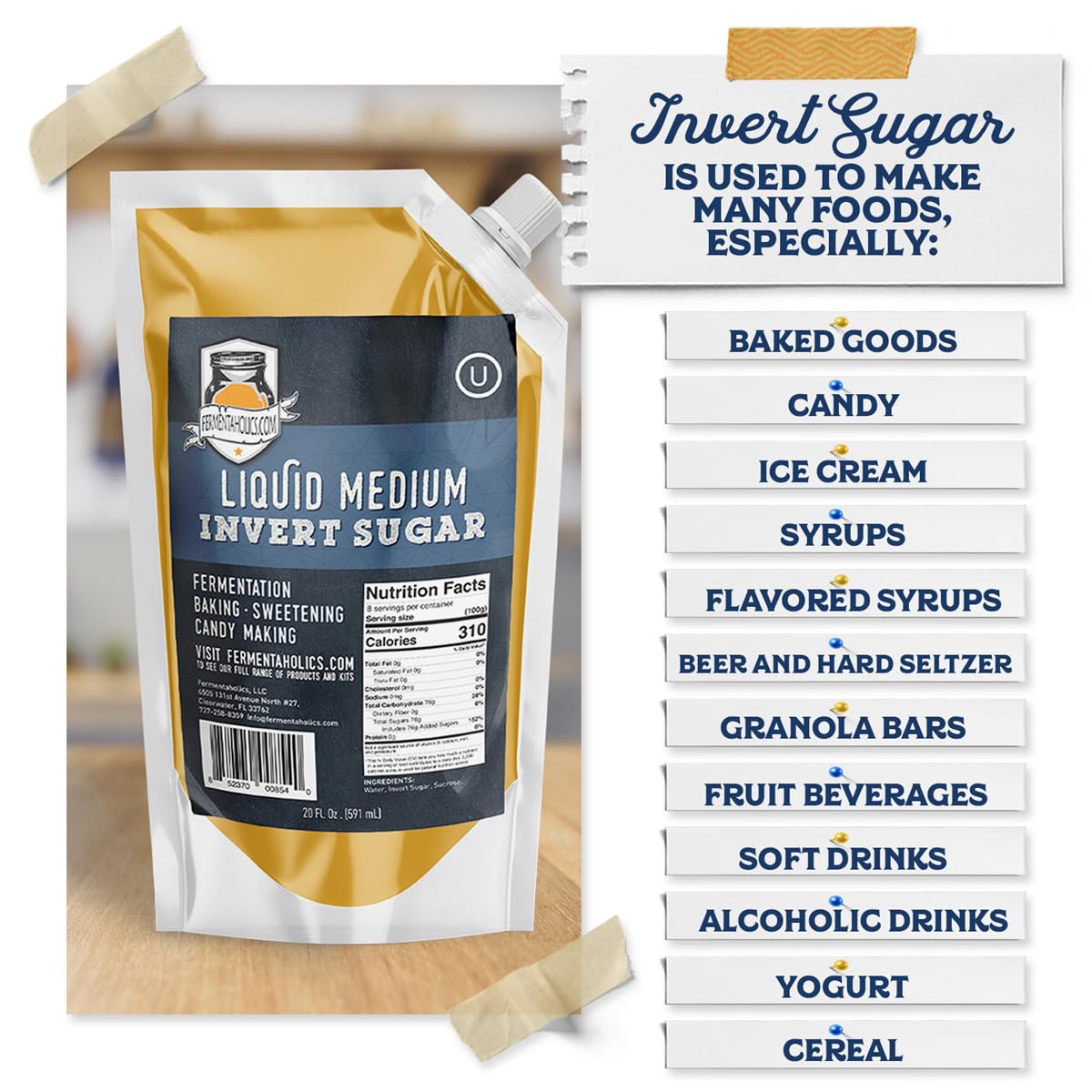 Fermentaholics Liquid Invert Sugar Syrup - 20 fl oz - Clear - Ideal for Fermentation, Baking, Sweetening, Candy Making, Ice Cream