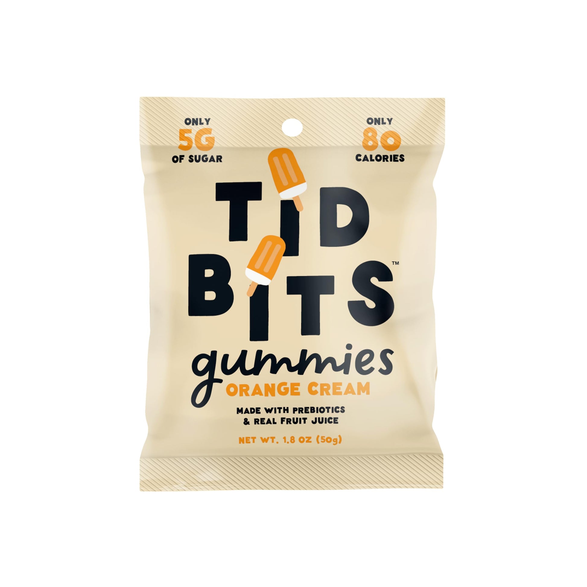 TiDBiTS Gummy Candies Orange Cream 1.8oz (Pack of 12) with Low Sugar (5g), Low Calorie (80), No Artificial Sweeteners, Plant-Bas