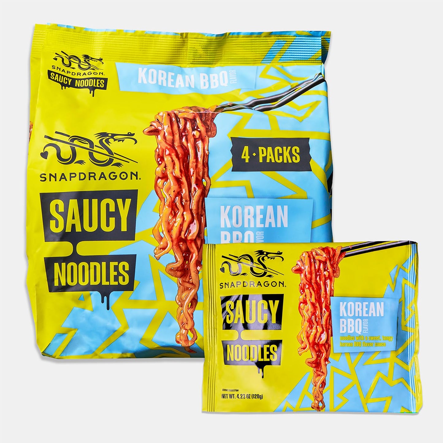 Snapdragon Korean BBQ Saucy Noodles, 4-Pack, Authentic Instant Noodles with Tangy, Sweet, & Savory Asian BBQ Sauce.