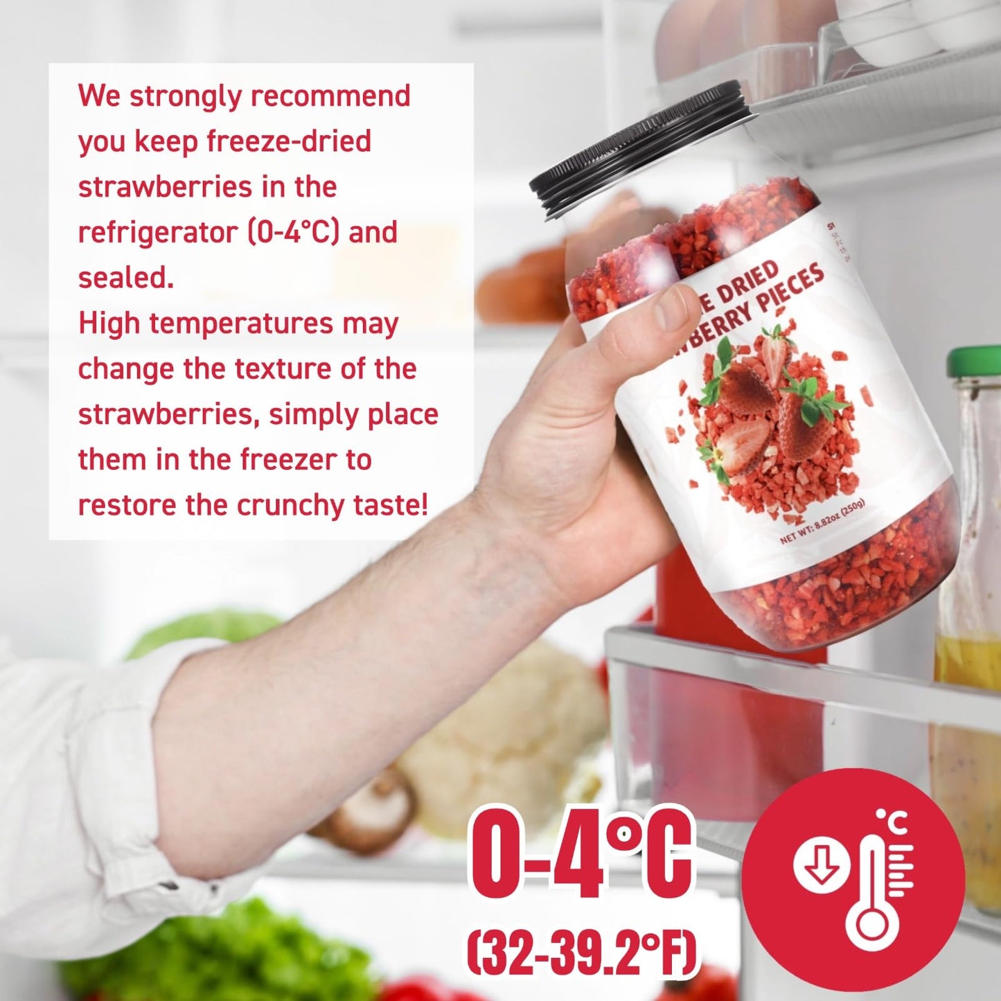Premium Freeze Dried Strawberries Pieces - 8.82Oz 100% Natural Sweet Frozen Strawberrys, No Gluten & No Allergen, Dry Strawberry