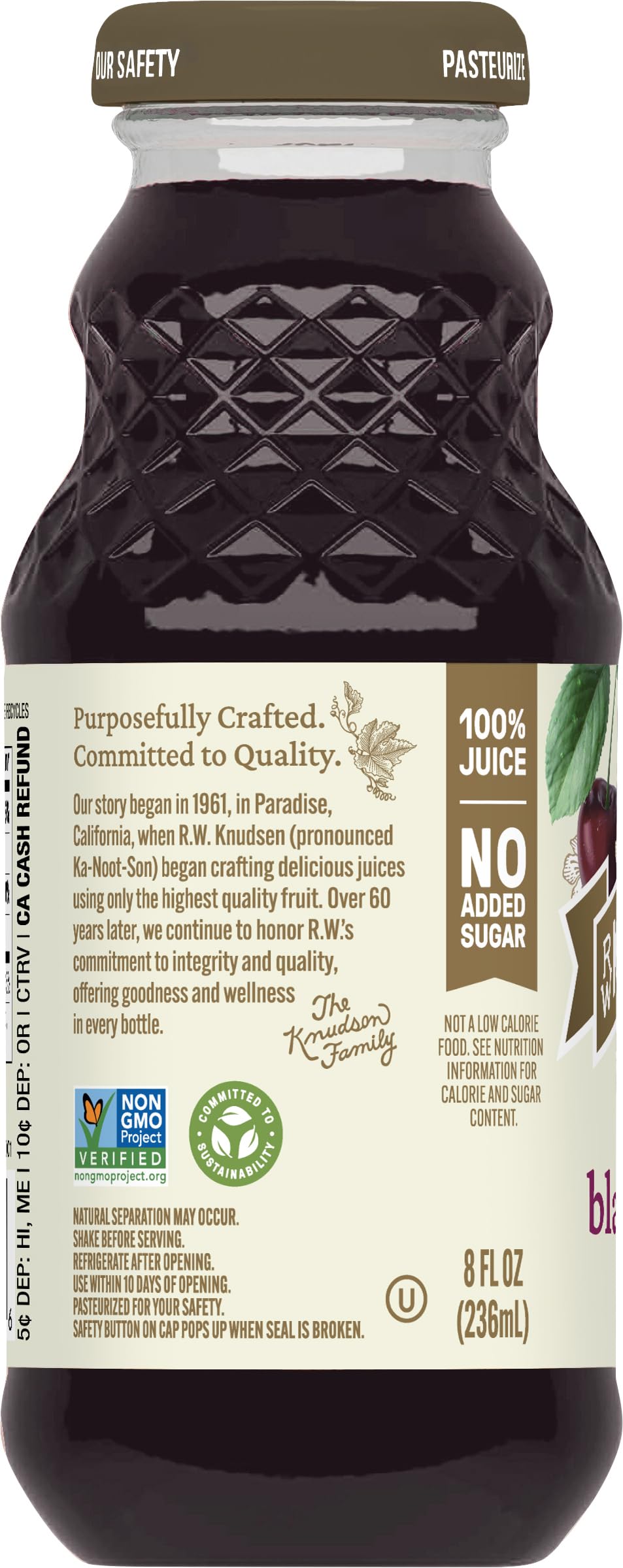 R.W. Knudsen Just Black Cherry Juice, 8 fl oz (12 Pack) - All-Natural Juice, No Added Sugar