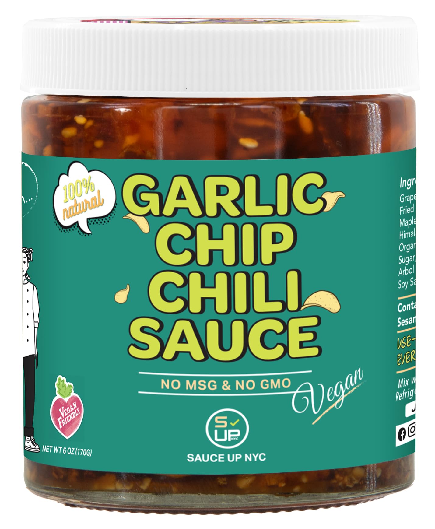 SAUCE UP Vegan Garlic Chip Chili Sauce | 100% Natural, Gluten-Free, Keto, No MSG | Crunchy, Sweet, Savory, Mildly Hot | Fried Ga