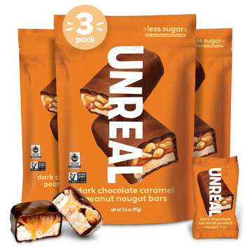 Unreal Dark Chocolate Caramel Peanut Nougat Bars | 70% Organic Ingredients, Fair Trade, Non-Gmo | No Corn Syrup, Sugar Alcohols,
