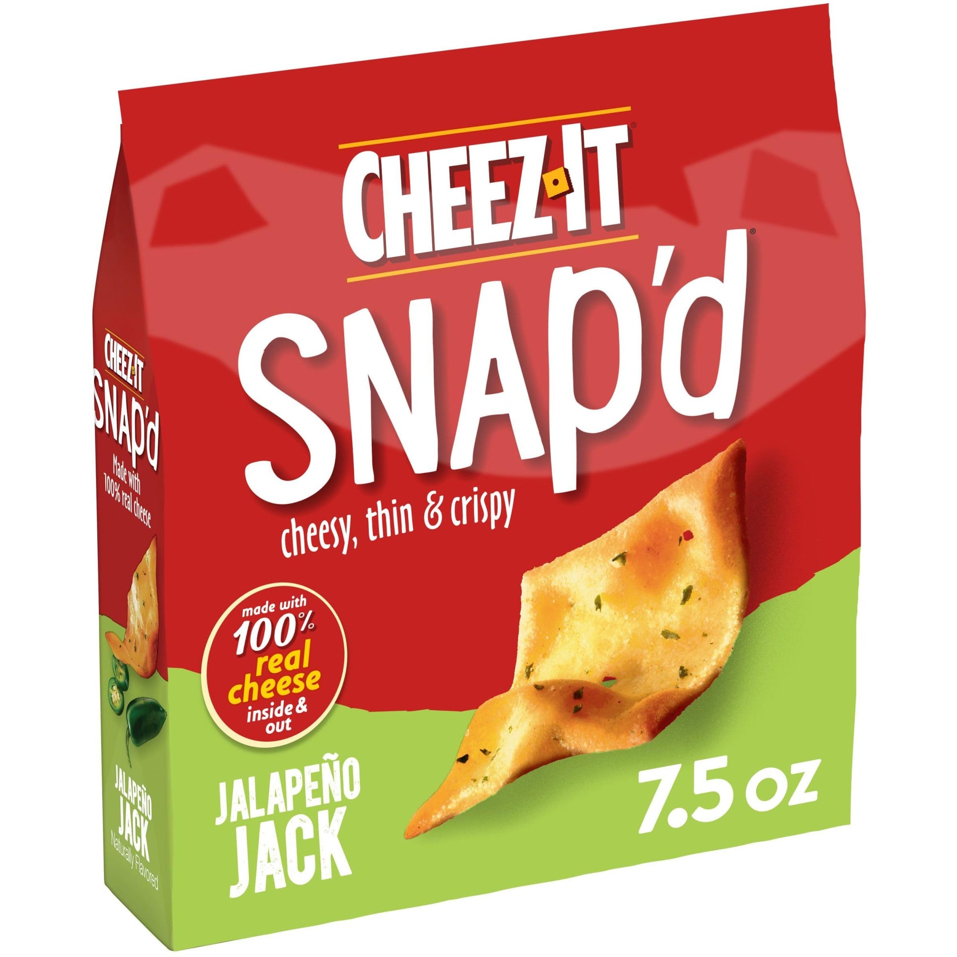 Cheez-It Snap'D Cheese Cracker Chipss, Thin Crisps, Lunch Snacks, Jalapeno Jack, 7.5Oz Bag (1 Bag)