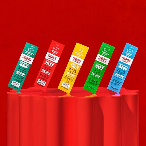 Chomps Beef Jerky Snack Sticks, Grass-Fed, Gluten-Free, 24-Pack, 0.5oz Each, Keto, Paleo, Non-GMO, Red