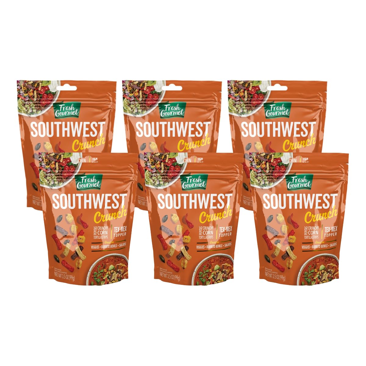 Fresh Gourmet Savory Southwest Crunch Tex-Mex Topper - 3.5oz Pouch (Pack of 6)