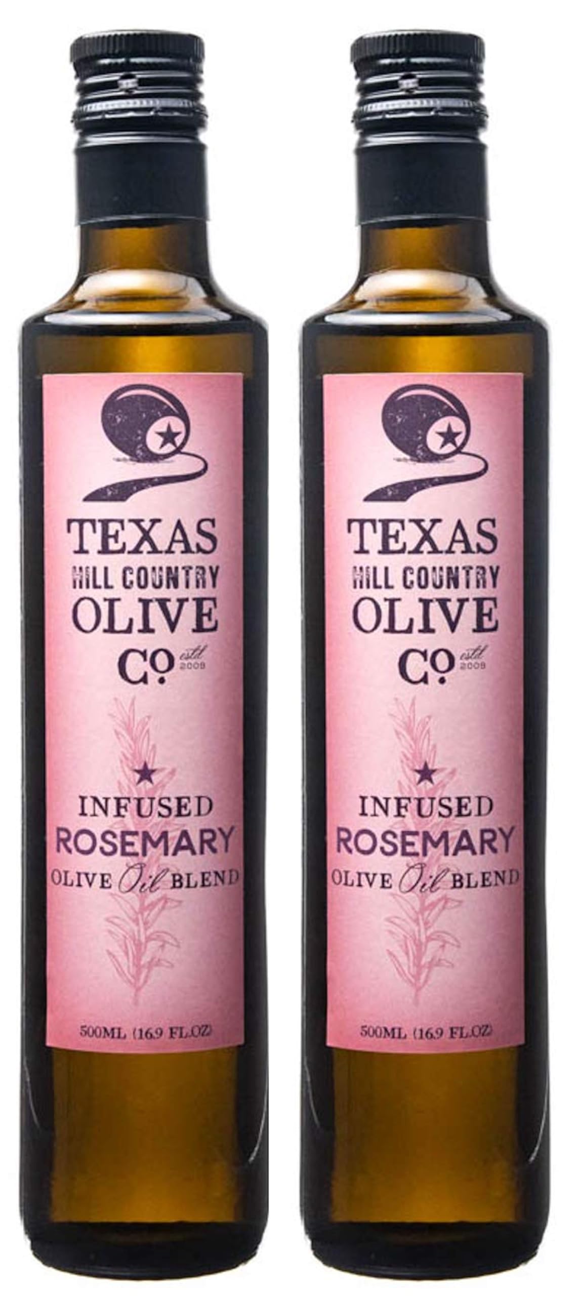 Texas Hill Country Olive Co Rosemary Infused Olive Oil - Cold Pressed EVOO - 16.9 oz (2 Pack) - No Artificial Flavors or Added Sugar