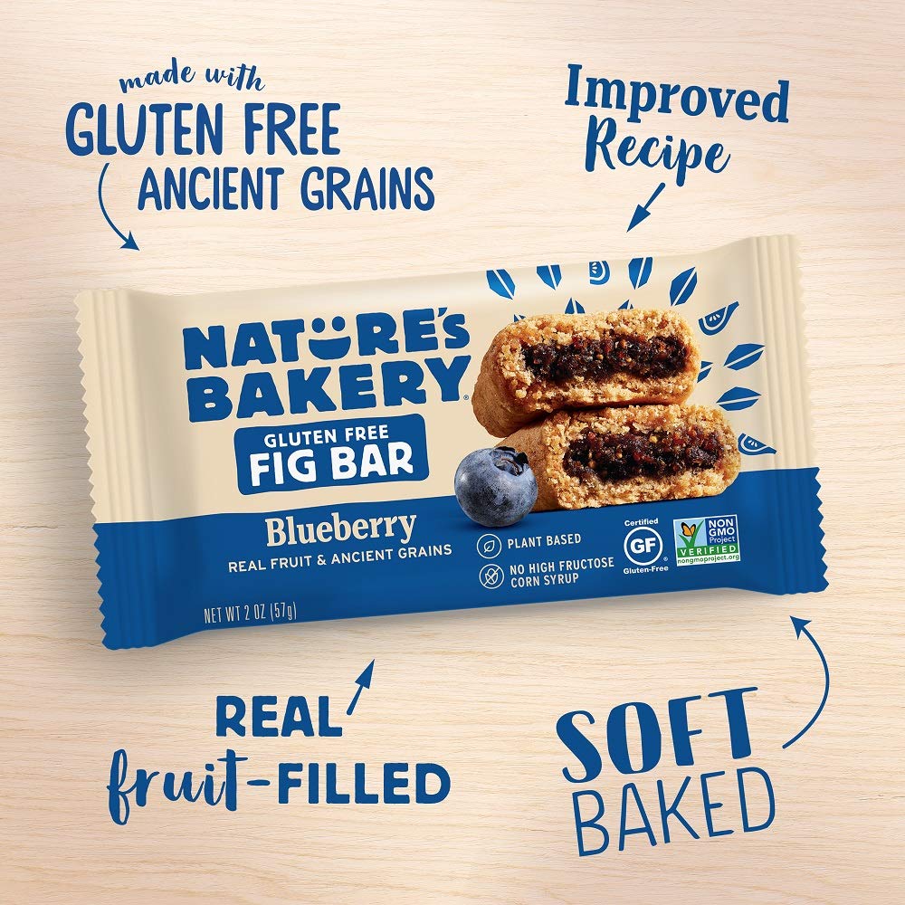 Nature's Bakery Gluten Free Fig Bars, Blueberry, Real Fruit, Vegan, Non-GMO, 12 Count (Pack of 7) Snack Bars