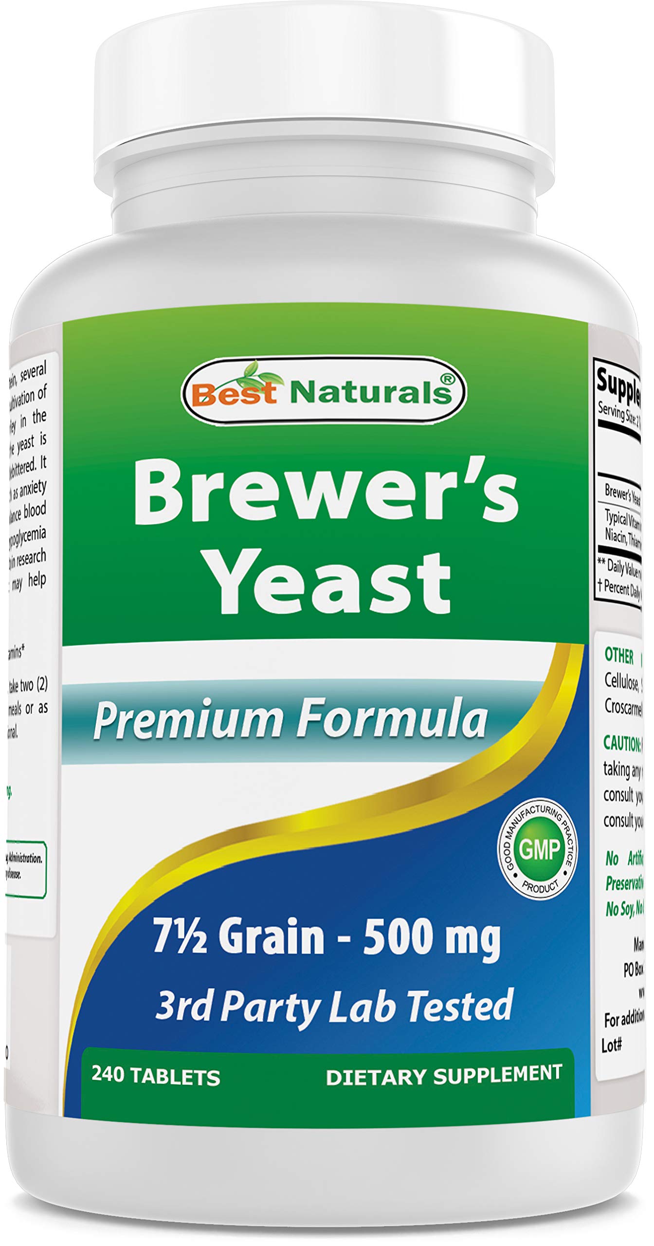 Best Naturals Brewers Yeast Tablets with Vitamin B1 & B2, 1000 mg, 240 Count (Pack of 1)