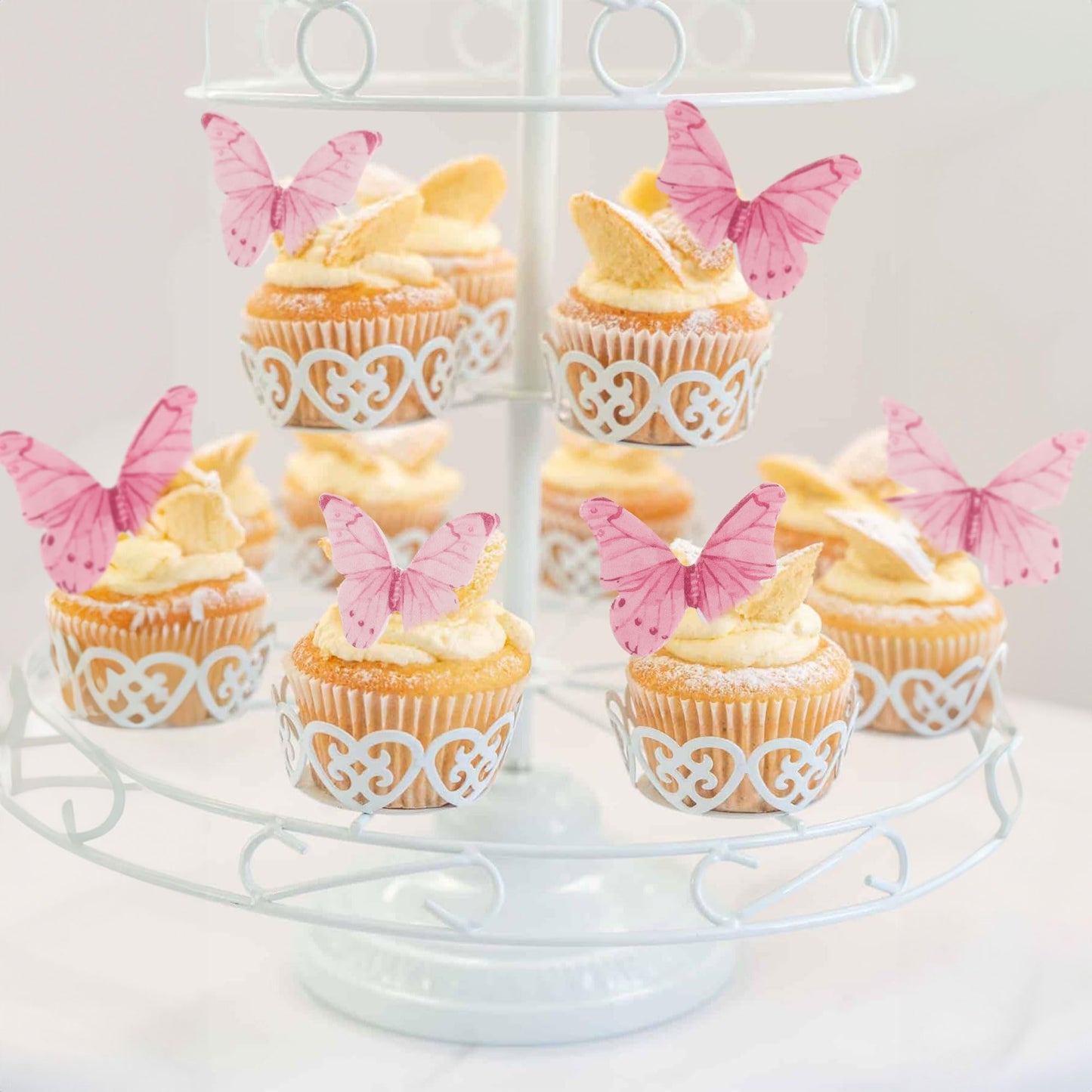 Gyufise 40Pcs Edible Butterfly Cake Decorations - Cupcake Topper Wafer Paper Pink Dot