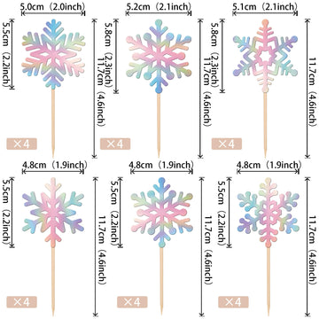 24 Pcs Snowflake Cupcake Toppers Glitter Frozen Snowflake Cupcake Picks Winter Wonderland Cake Decorations For Baby Shower Kids